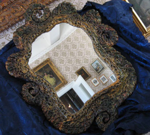specchio verdemarrone,40cmx70cm,papier machè.